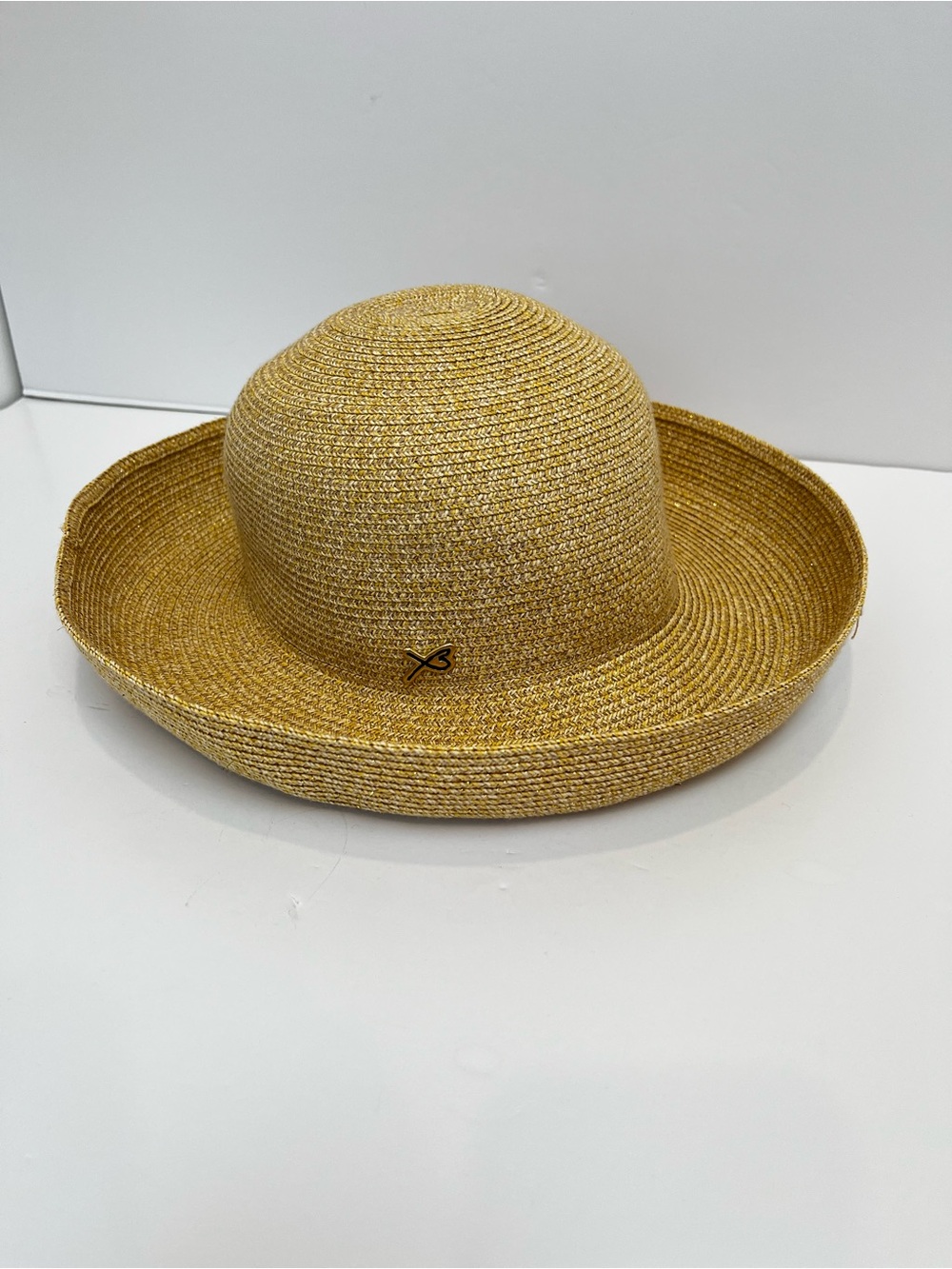 Betmar New York Woven Straw Sun Hat Golden Yellow Upturned Brim Summer Beach